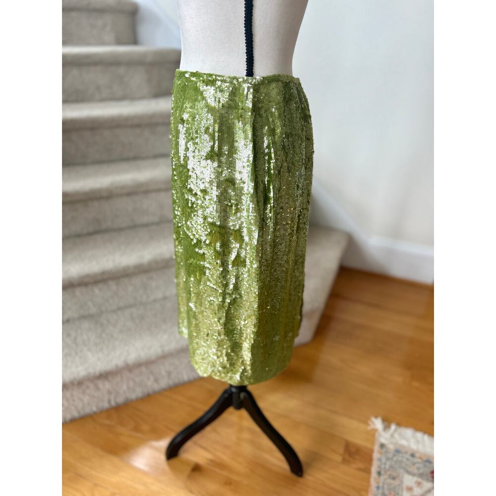 Vintage Y2k Lime Chartreuse Green Sequin Fitted P… - image 3